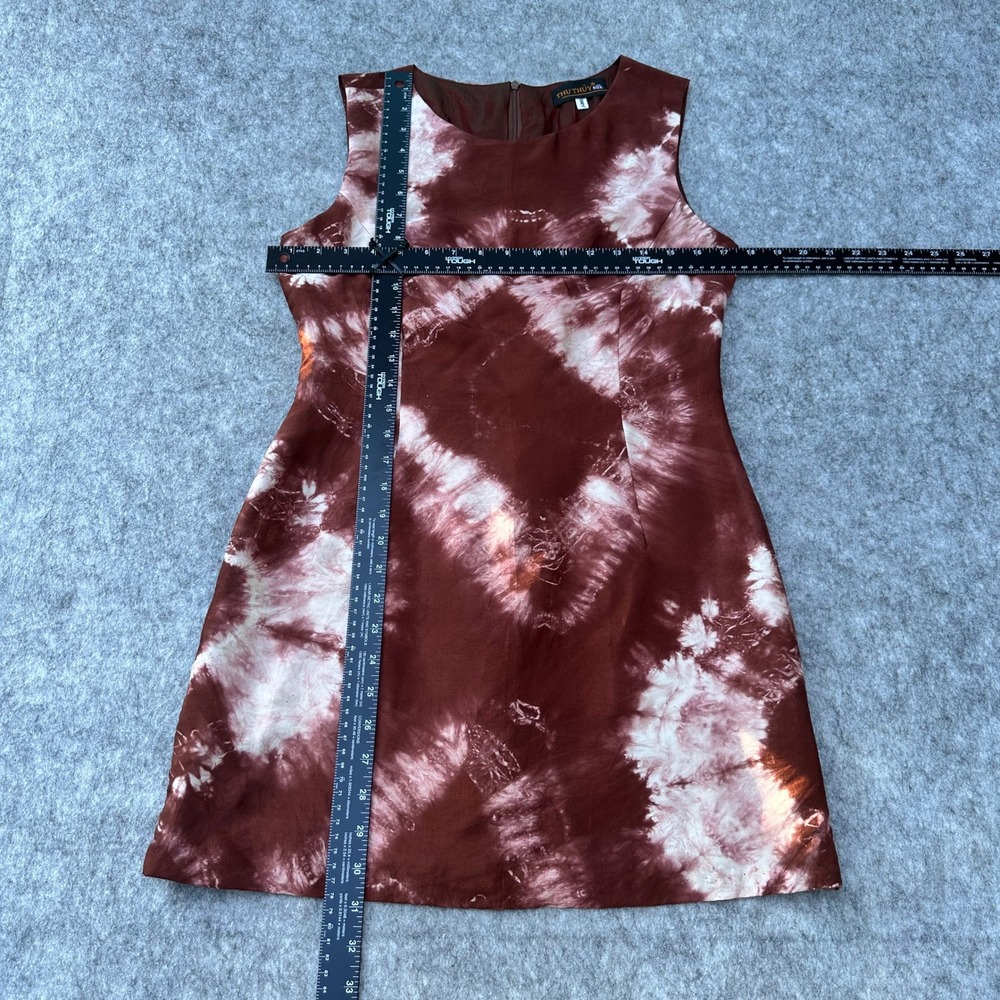 Thu Thuy Silk Tie Dye Sleeveless Shift Mini Dress Burgundy Rust Cream Size S/M
